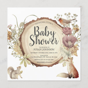 Autumn Woodland Rustic Wood Slice Baby Shower Invitation