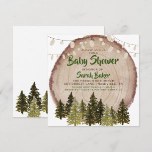 Autumn Woodland Rustic Wood Slice Baby Shower Invitation