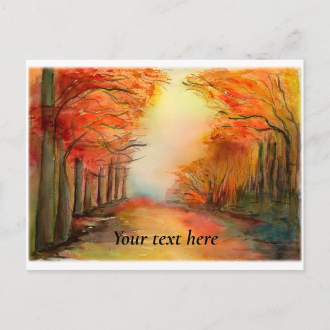 Autumn Woodland Watercolor Painting Postcard (Front)