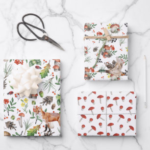 Autumn Woodland Wilderness Mushrooms   Three Pack Wrapping Paper Sheet