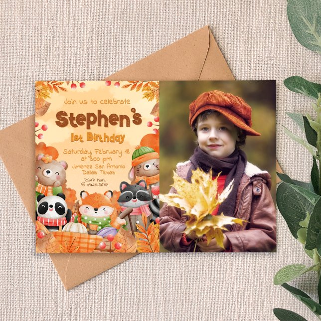 Autumn Woodlands Birthday with Photo Invitation (Creator Uploaded)