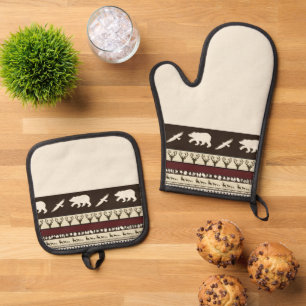 Autumn woods kitchen oven mitt & pot holder set