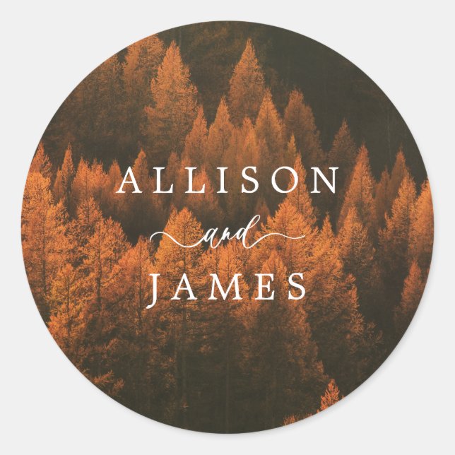 Autumn Woods Minimalist Classic Round Sticker (Front)