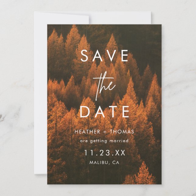 Autumn Woods Minimalist Save the Date (Front)