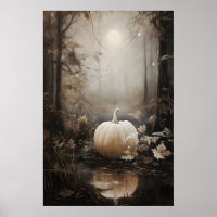 Autumn Woods Pumpkin Print, Gothic Halloween