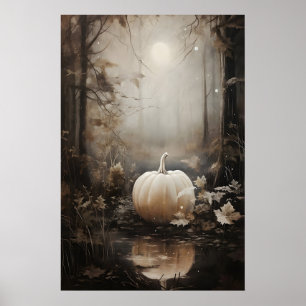 Autumn Woods Pumpkin Print, Gothic Halloween Poster