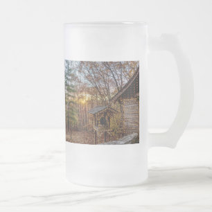 Autumn Woods Sunset Frosted Glass Beer Mug