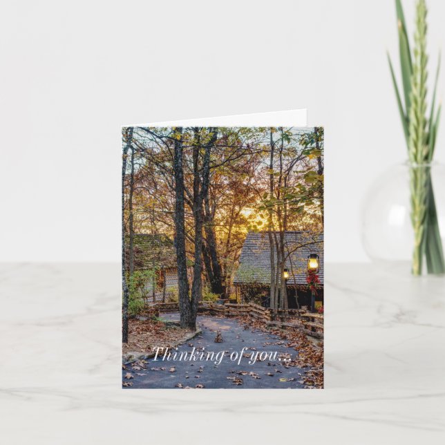 Autumn Woods Sunset Walkway Thinking Of You Card (Front)