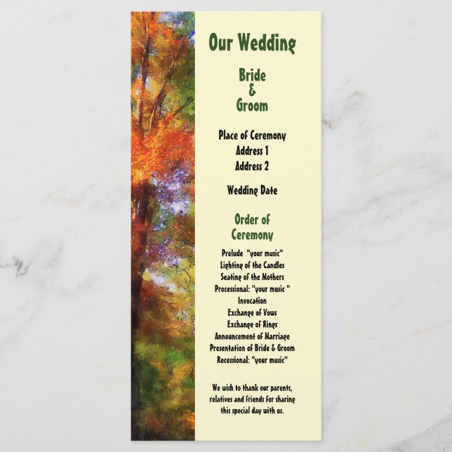 Autumn Woods Wedding Program Programme (Front)