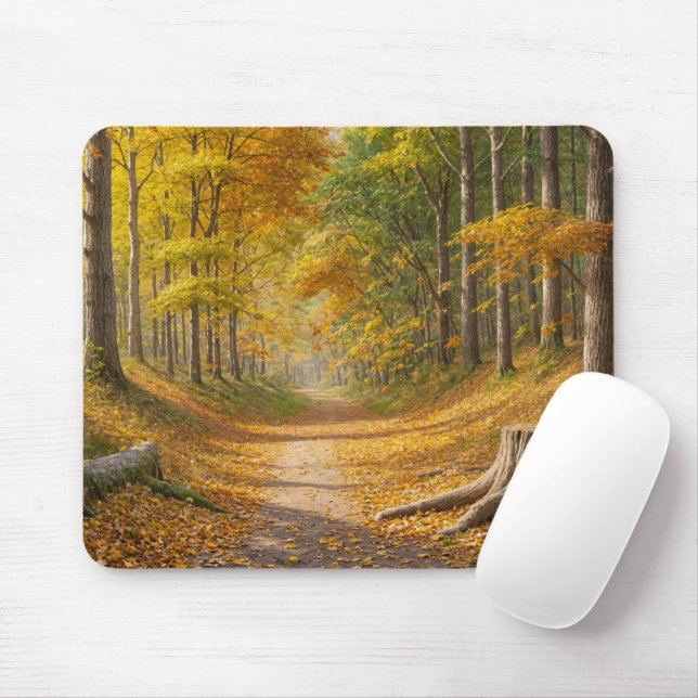 Autumn Woods With Dirt Path Mouse Mat (With Mouse)