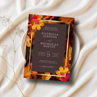 Autumn Woody Brown & Elegant Golden Frame Wedding
