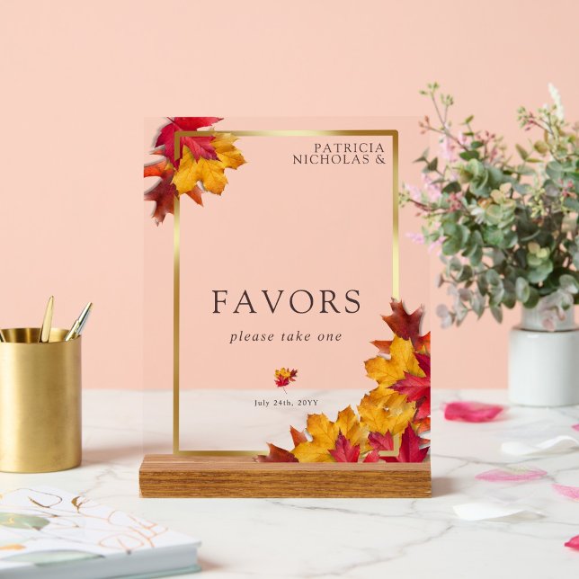 Autumn Woody Brown & Elegant Golden Wedding Favour Acrylic Sign (Creator Uploaded)