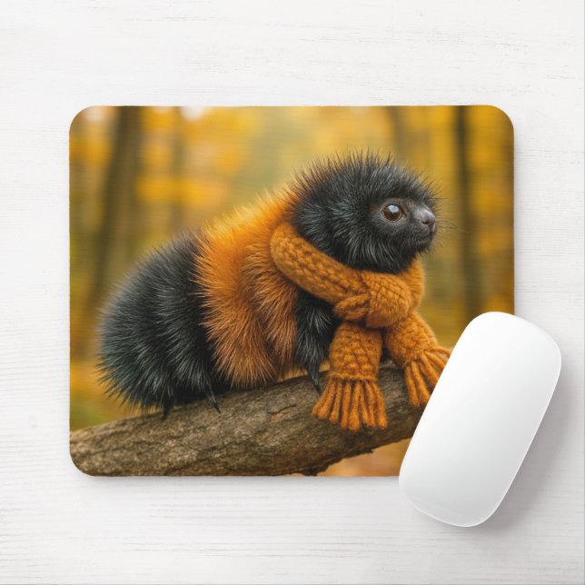 Autumn Woolly Bear Caterpillar Wearing a Scarf Mouse Mat (With Mouse)