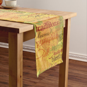 Autumn words and leaves long table runner