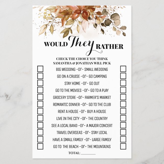 Autumn Would They Rather Fall Couple Shower Game Flyer (Front)