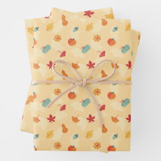 Autumn Wrapping Paper Flat Sheet Set of 3