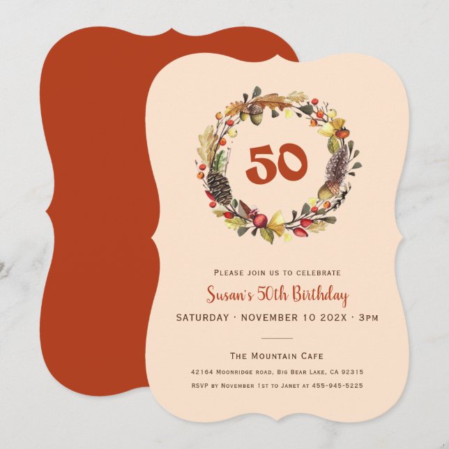 Autumn Wreath Any Age Birthday Invitation (Front/Back)