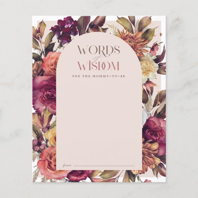 Autumn Wreath Arch Pink Baby Shower Advice Card (Front)