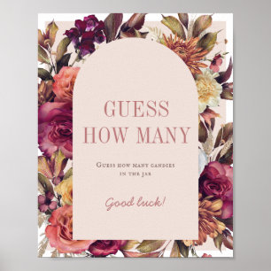Autumn Wreath Arch Pink Baby Shower Guess How Many Poster
