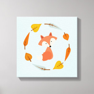 Autumn Wreath Baby Red Fox Canvas Print