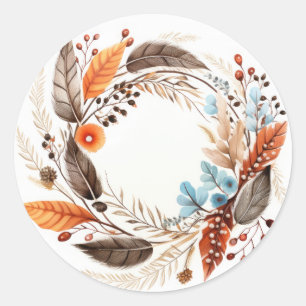 Autumn wreath classic round sticker