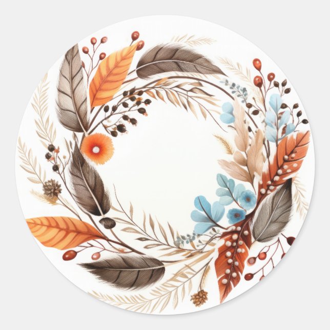 Autumn wreath classic round sticker (Front)