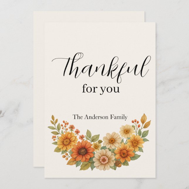 Autumn Wreath – Fall Floral Thanksgiving Holiday Card (Front/Back)
