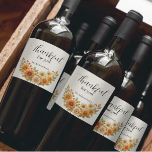 Autumn Wreath – Fall Floral Thanksgiving Wine Label