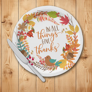 Autumn Wreath Give Thanks Paper Plate