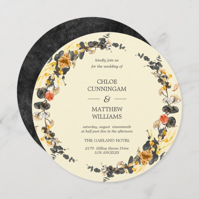 Autumn Wreath | Modern Wedding Round Invitation (Front/Back)
