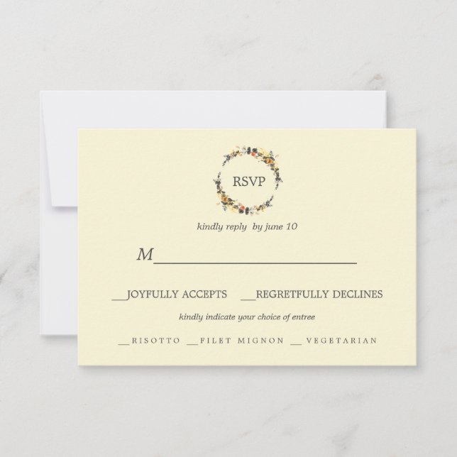 Autumn Wreath | Modern Wedding RSVP meal choice (Front)