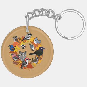 Autumn Wreath of North American Birds Key Ring