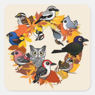 Autumn Wreath of North American Birds Square Sticker