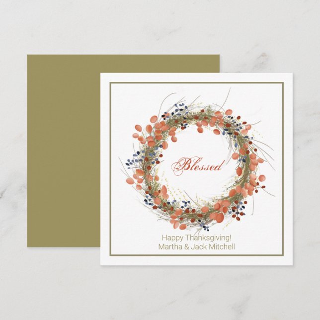 Autumn Wreath Personalised Thanksgiving Card (Front/Back)