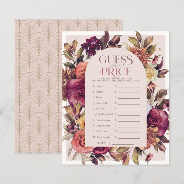 Autumn Wreath Pink Baby Shower Guess the Price (Front/Back)