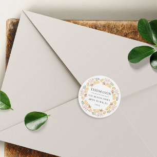 Autumn Wreath Return Address Classic Round Sticker