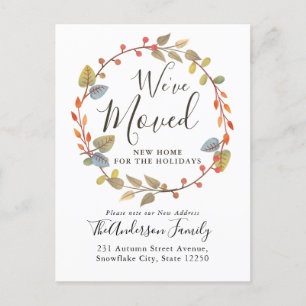 Autumn Wreath We've Moved New Home Holiday Moving Announcement Postcard