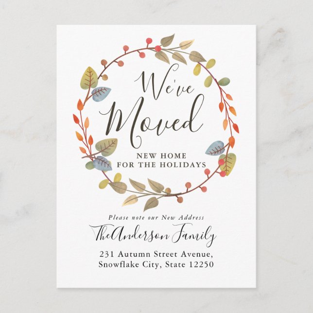 Autumn Wreath We've Moved New Home Holiday Moving Announcement Postcard (Front)