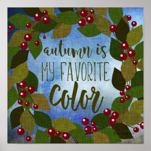 Autumn Wreath with Red Berries   Favourite Colour Poster