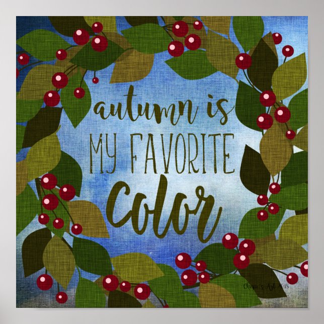 Autumn Wreath with Red Berries | Favourite Colour Poster (Front)