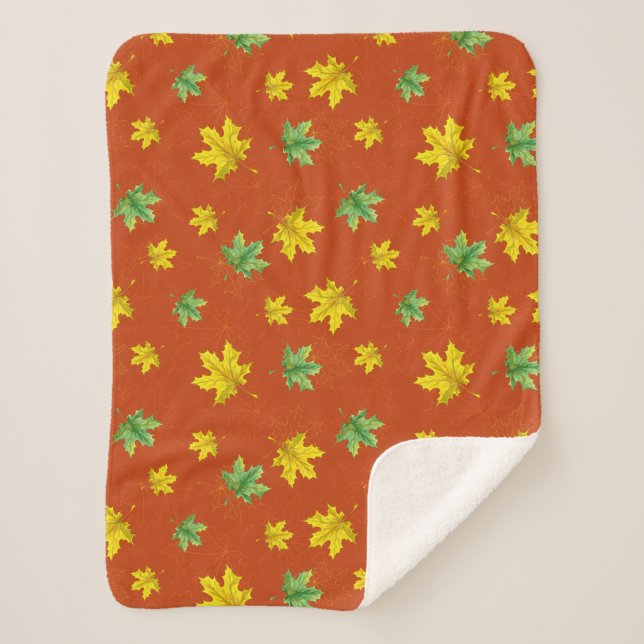 Autumn Yellow & Green Leaves Sherpa Blanket (Front)