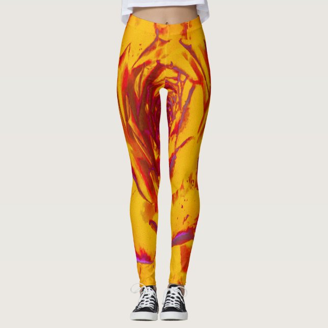 Autumn Yellow, Orange and Red Sedum Rosette Leggings (Front)
