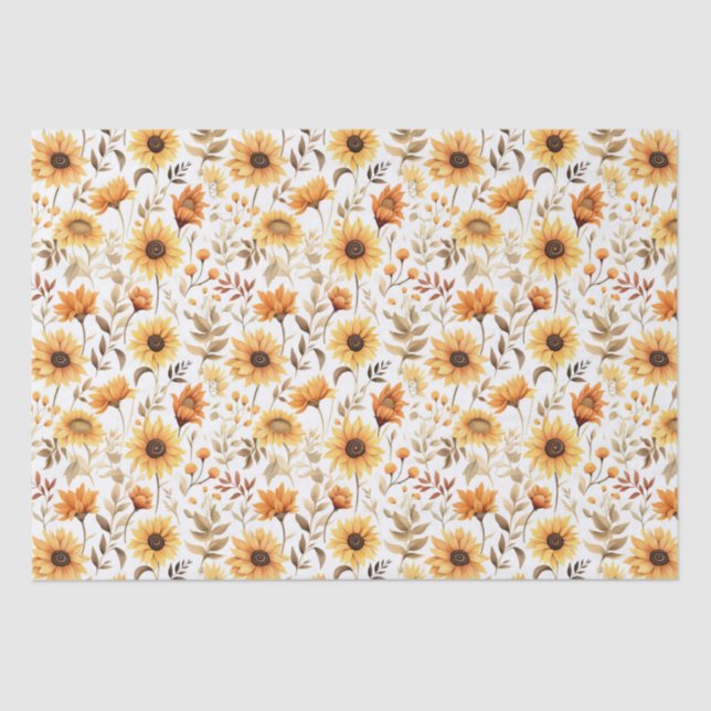 Autumn Yellow & Orange Sunflowers Tissue Paper (Front)