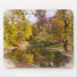 Autumn Yellow Park Reflection Watercolor Mouse Mat