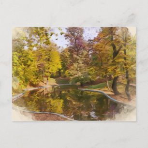 Autumn Yellow Park Reflection Watercolor Postcard