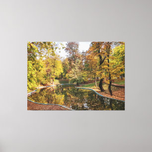 Autumn Yellow Park Trees Reflection Canvas Print