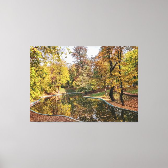 Autumn Yellow Park Trees Reflection Canvas Print (Front)