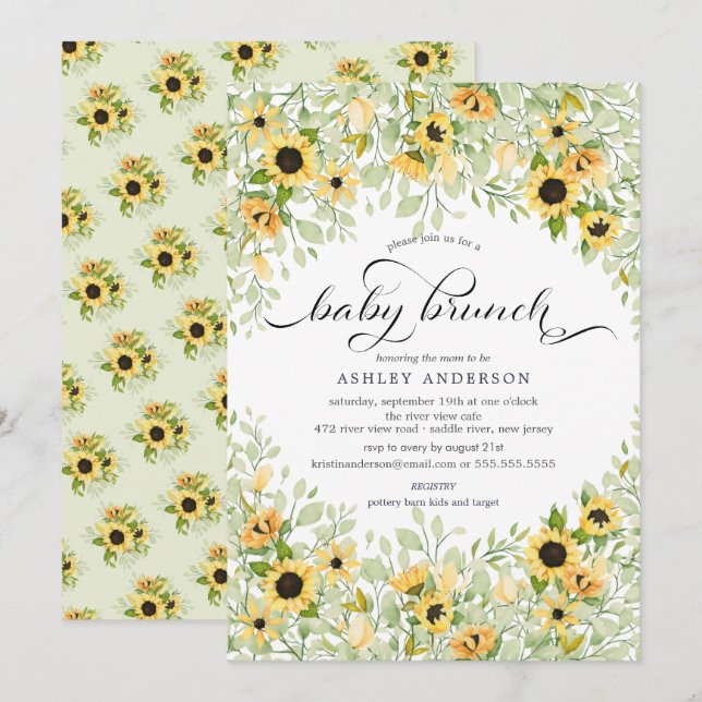 Autumn Yellow Sunflower Baby Brunch Invitation (Front/Back)