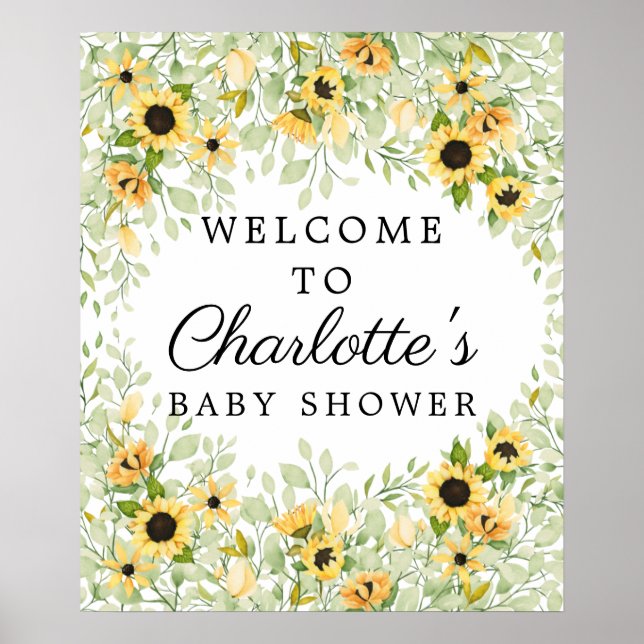 Autumn Yellow Sunflower Baby Shower Welcome Sign (Front)