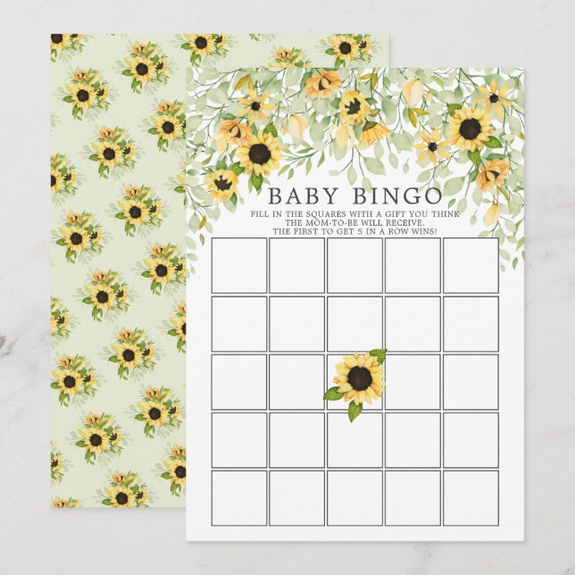 Autumn Yellow Sunflower BINGO Baby Shower Game Invitation (Front/Back)